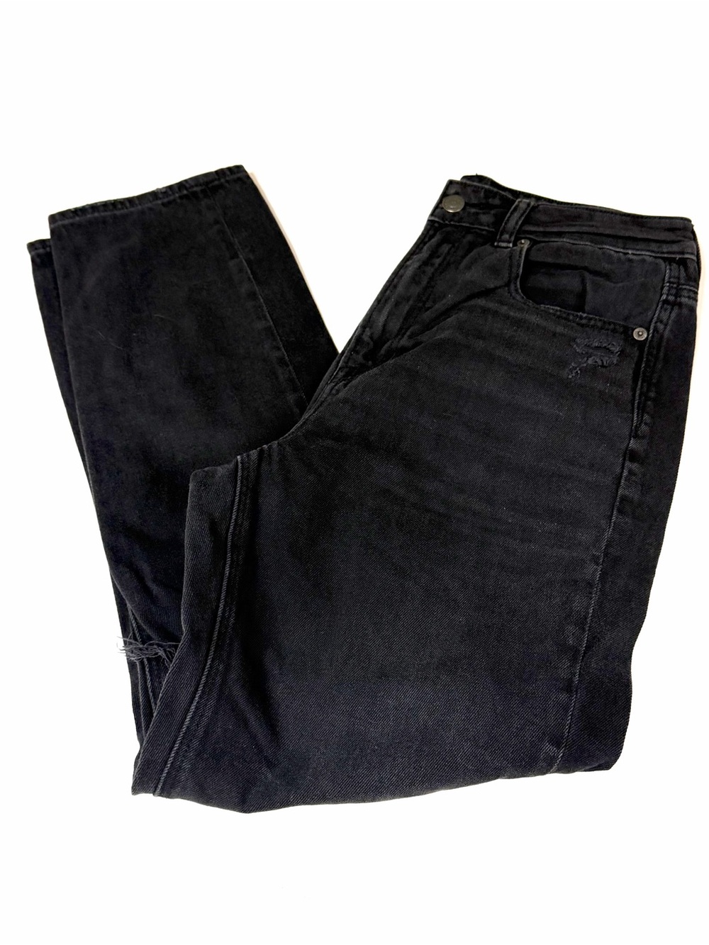 American Eagle Women’s Size 6 Mom Jeans Black Distressed Denim #4331